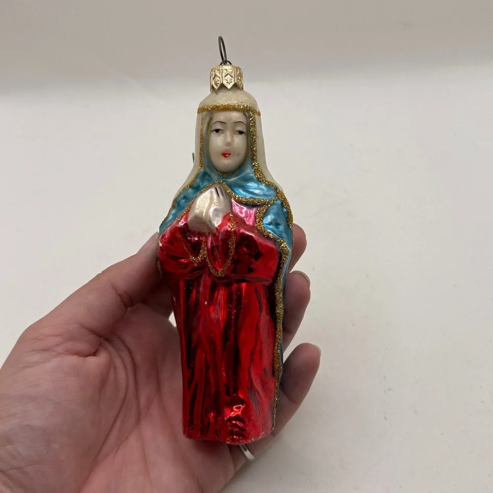 Holy Family Mary Religious Glass Christmas Praying Ornament Collectible Decor